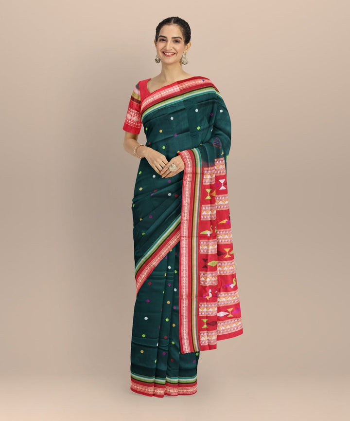 Dark green maroon cotton handloom bomkai saree