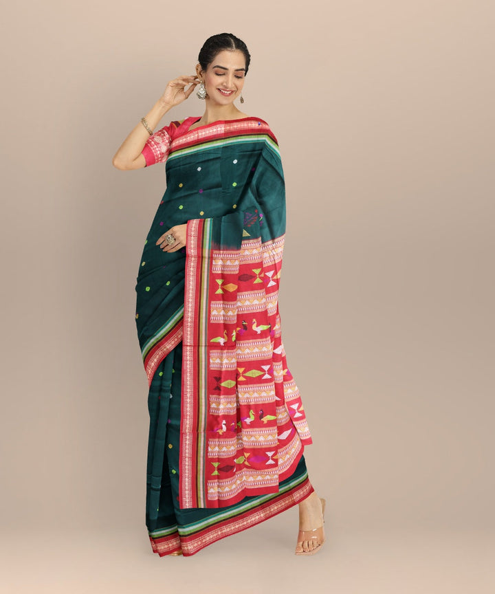 Dark green maroon cotton handloom bomkai saree