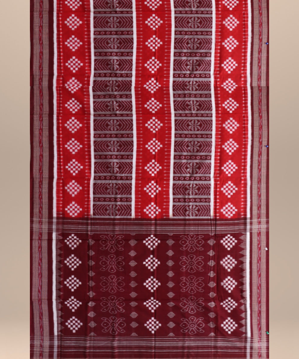 Multicolor maroon cotton handloom sambalpuri saree