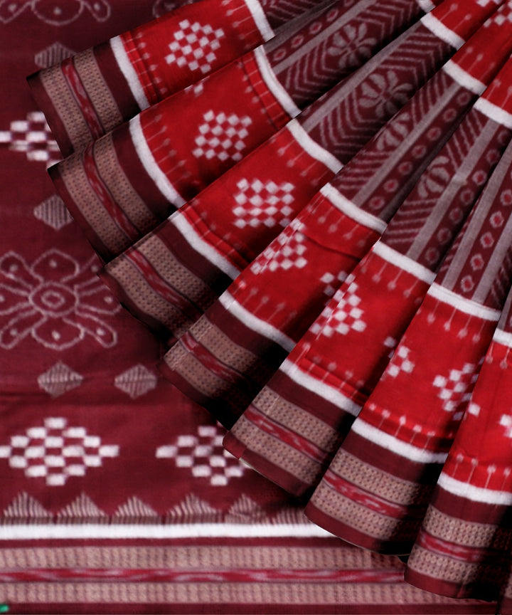 Multicolor maroon cotton handloom sambalpuri saree