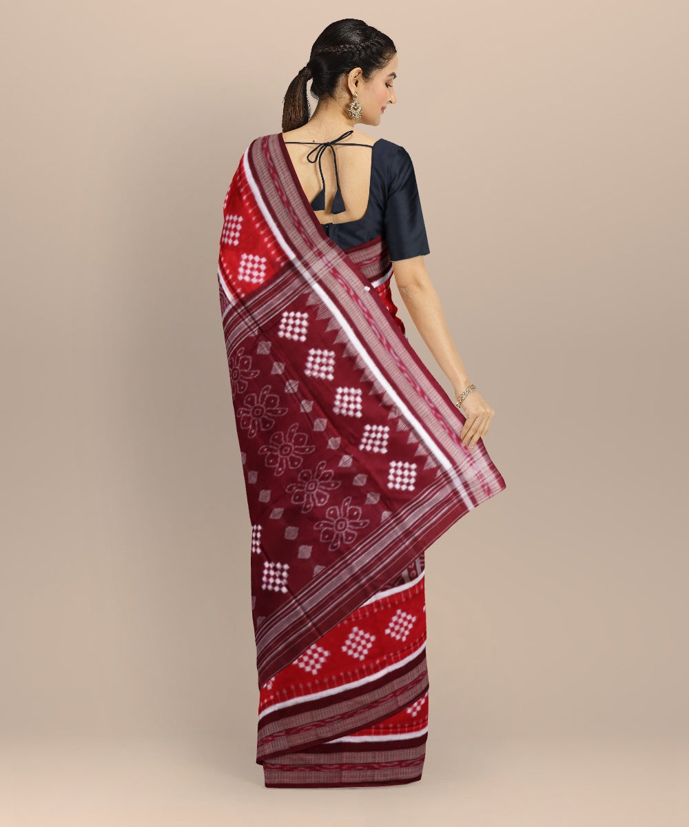 Multicolor maroon cotton handloom sambalpuri saree