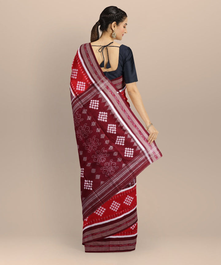Multicolor maroon cotton handloom sambalpuri saree