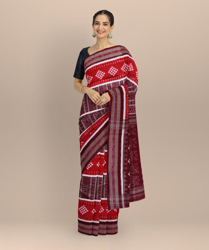 Multicolor maroon cotton handloom sambalpuri saree
