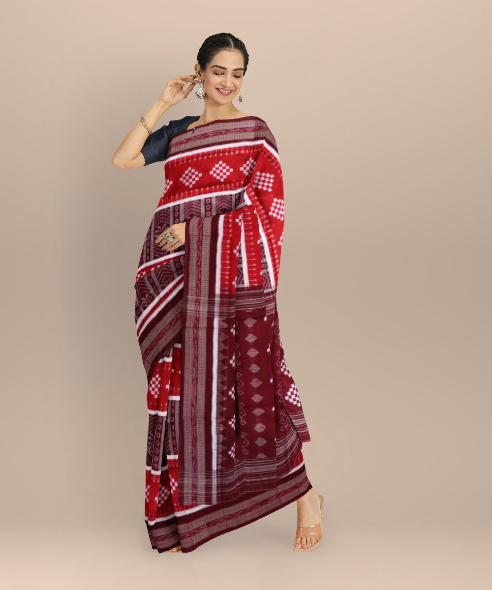 Multicolor maroon cotton handloom sambalpuri saree