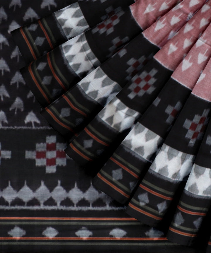 Peach black cotton handloom nuapatna saree