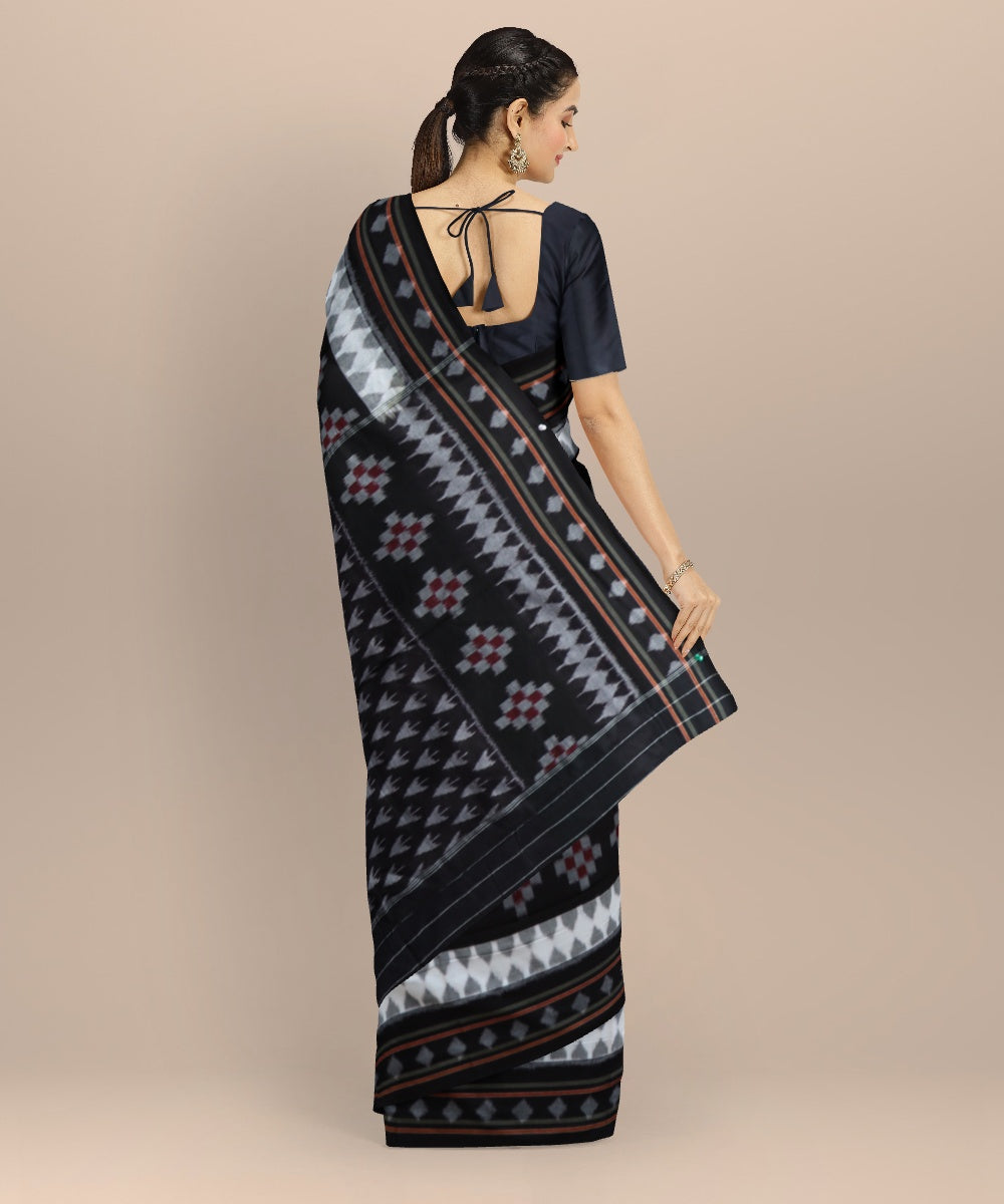 Peach black cotton handloom nuapatna saree