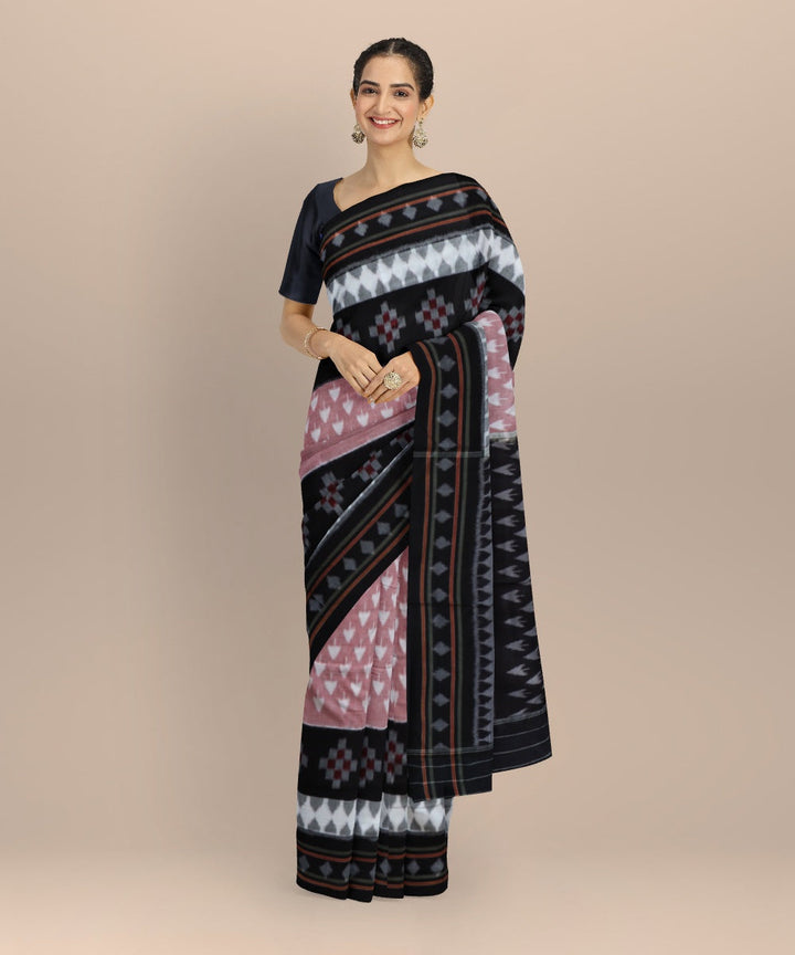 Peach black cotton handloom nuapatna saree