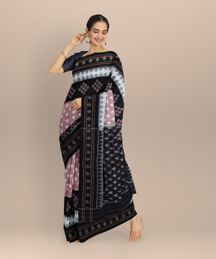 Peach black cotton handloom nuapatna saree