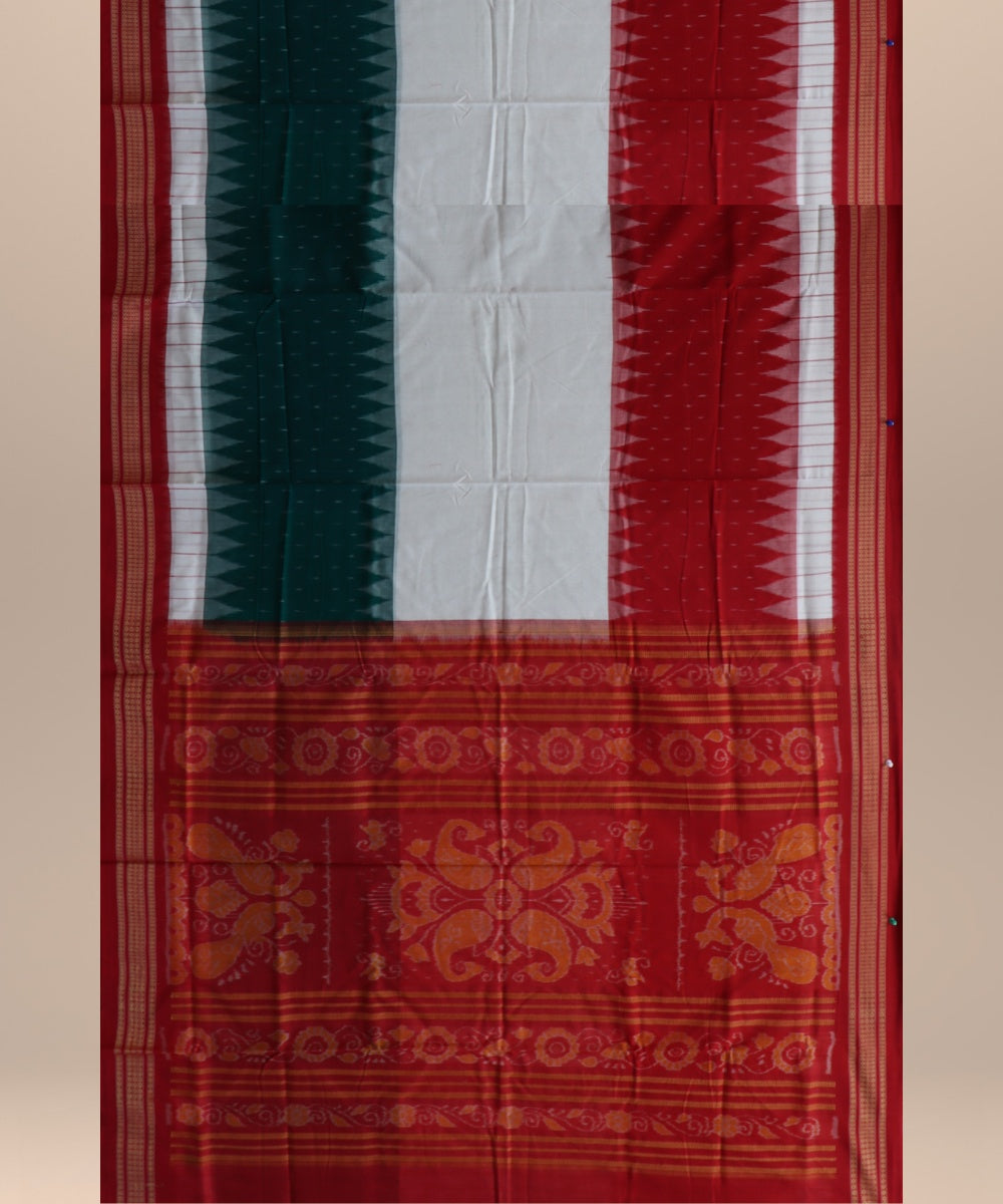 Multicolor dark red cotton handloom sambalpuri saree