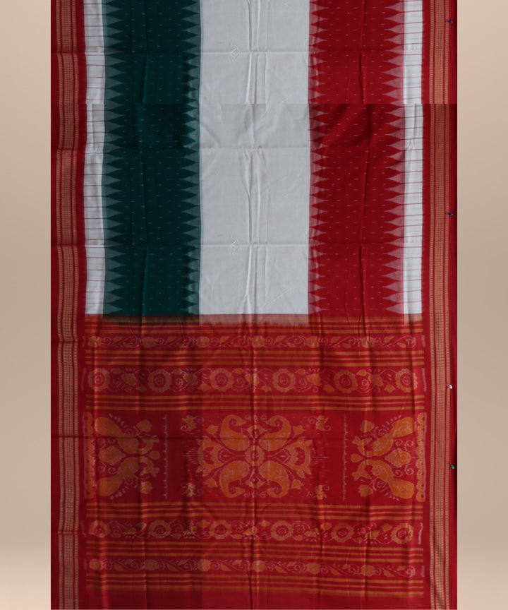 Multicolor dark red cotton handloom sambalpuri saree