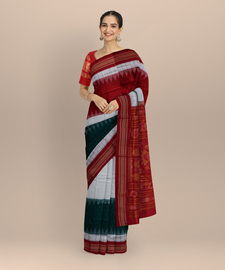 Multicolor dark red cotton handloom sambalpuri saree