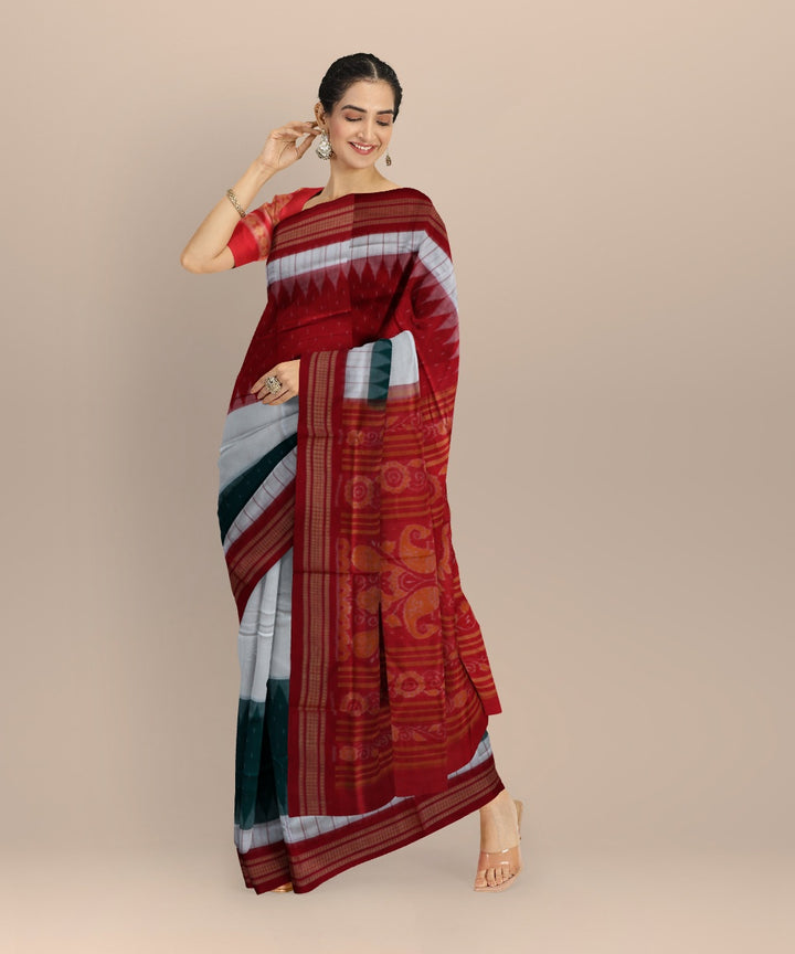 Multicolor dark red cotton handloom sambalpuri saree