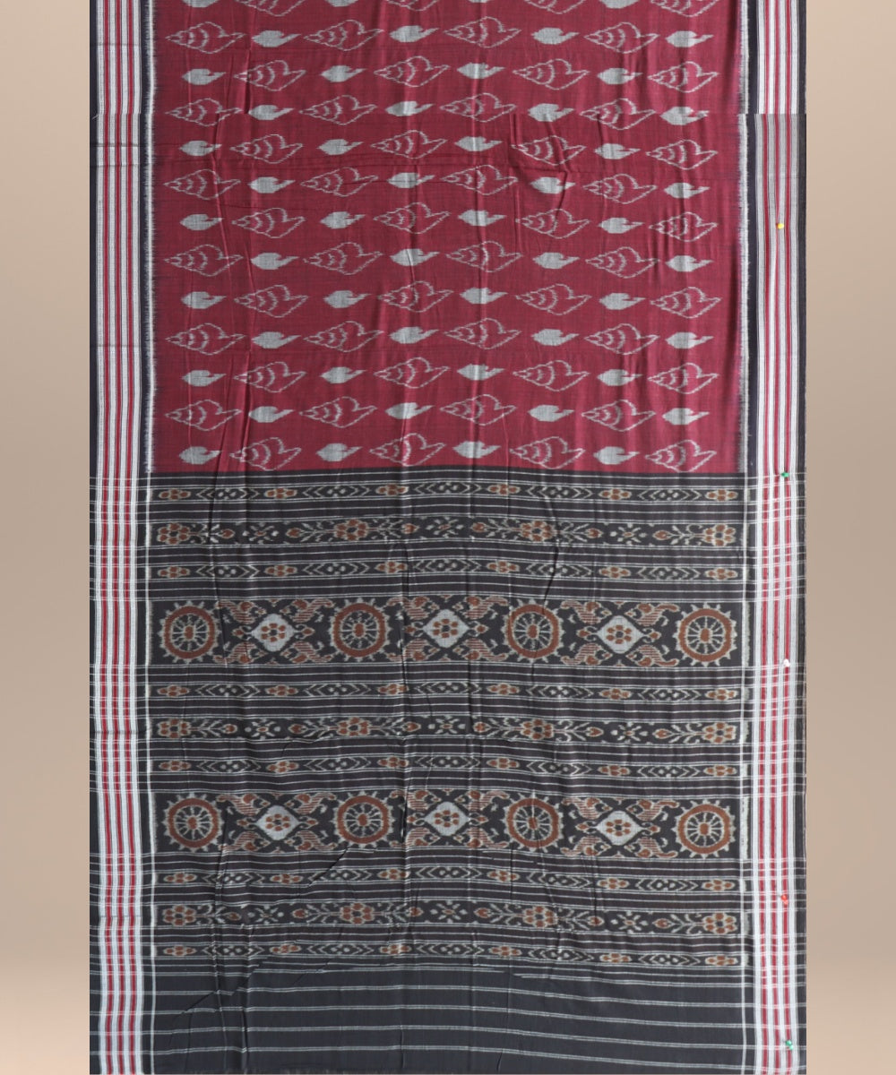 Maroon black cotton handloom nuapatna saree
