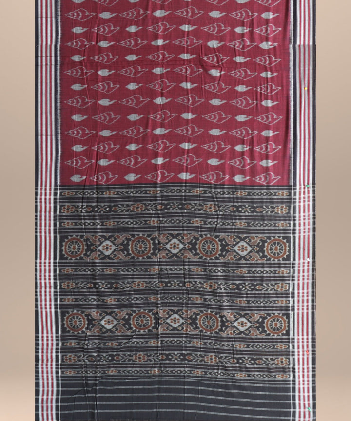 Maroon black cotton handloom nuapatna saree