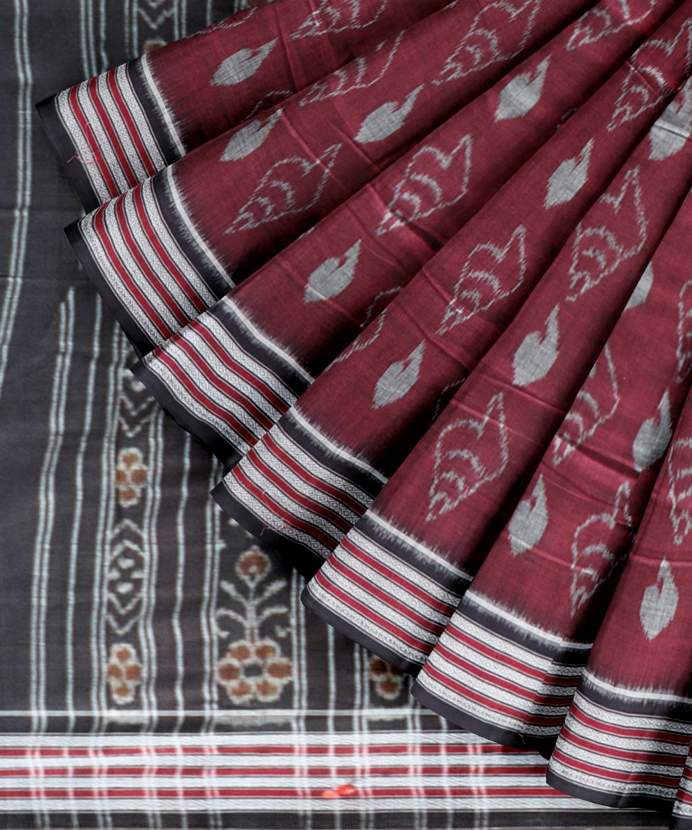 Maroon black cotton handloom nuapatna saree