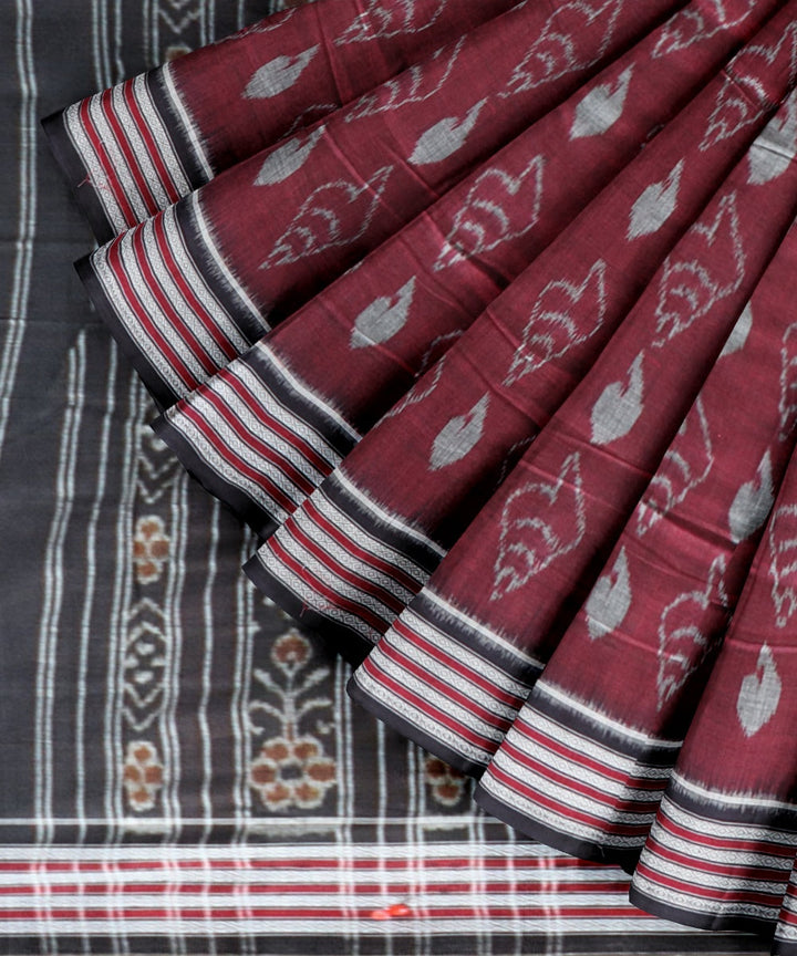 Maroon black cotton handloom nuapatna saree