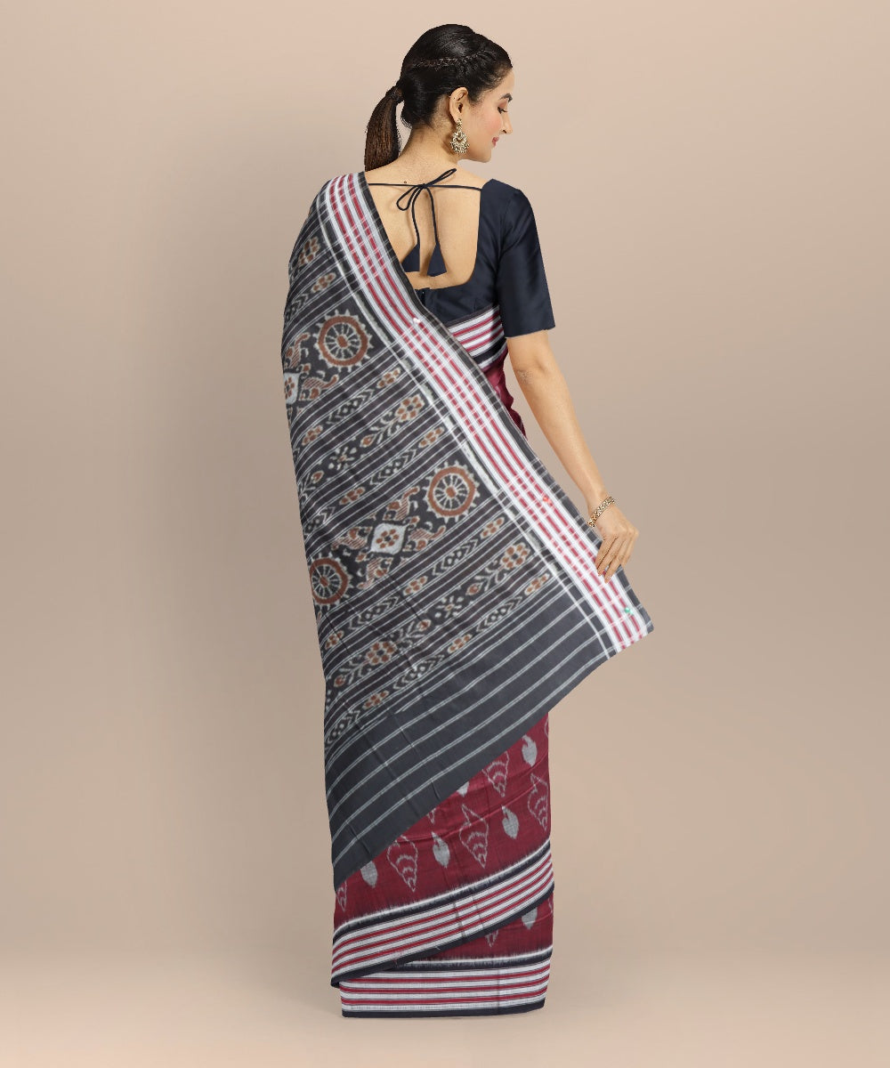 Maroon black cotton handloom nuapatna saree