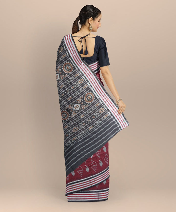 Maroon black cotton handloom nuapatna saree