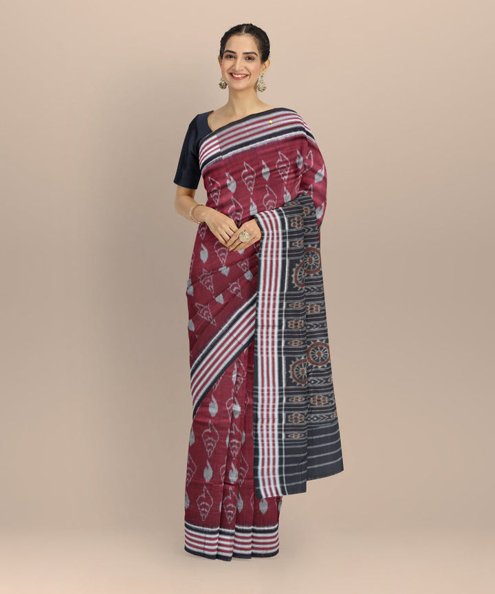 Maroon black cotton handloom nuapatna saree