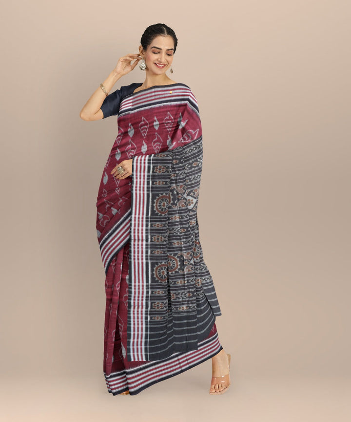 Maroon black cotton handloom nuapatna saree