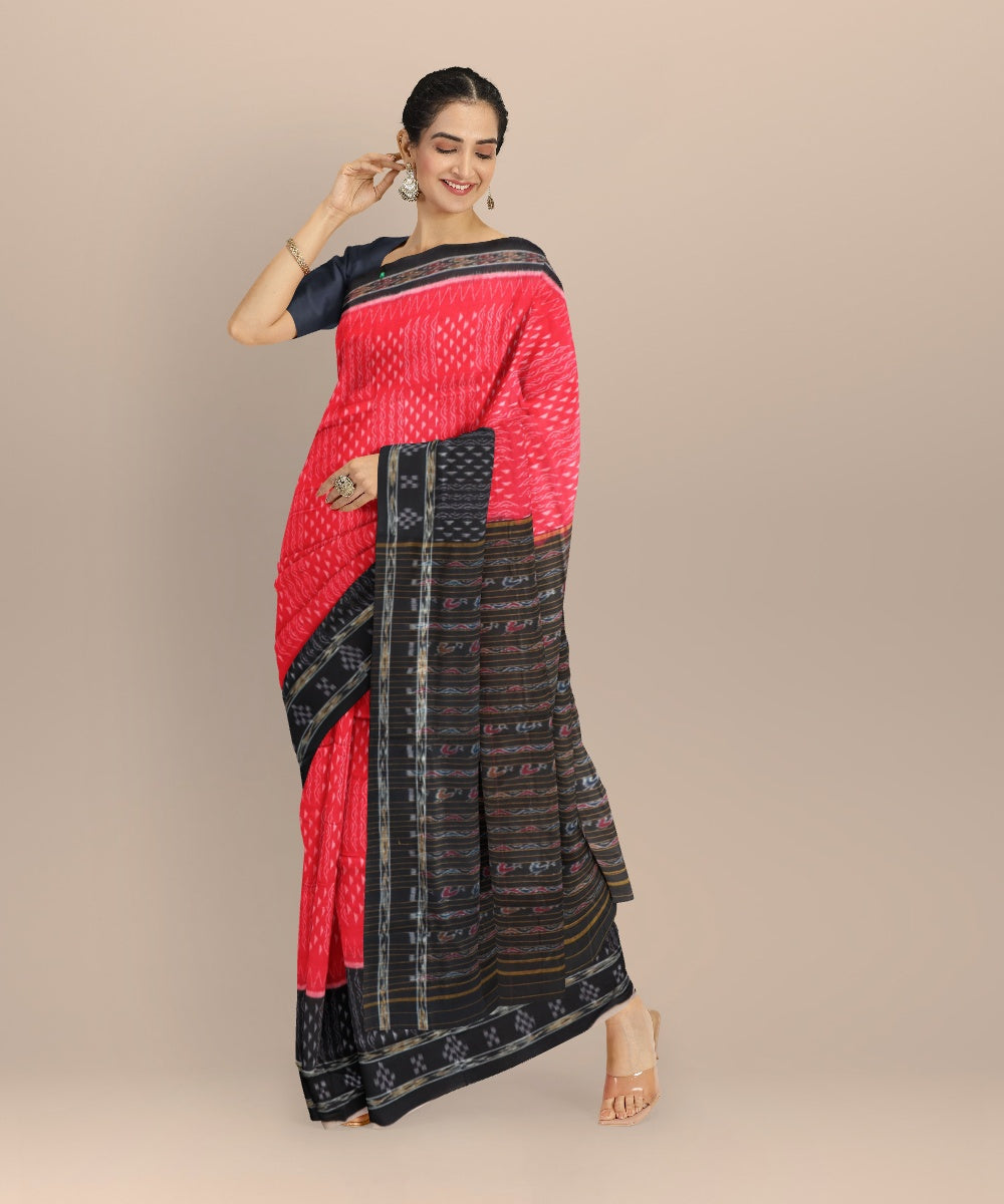Red black cotton handloom nuapatna saree