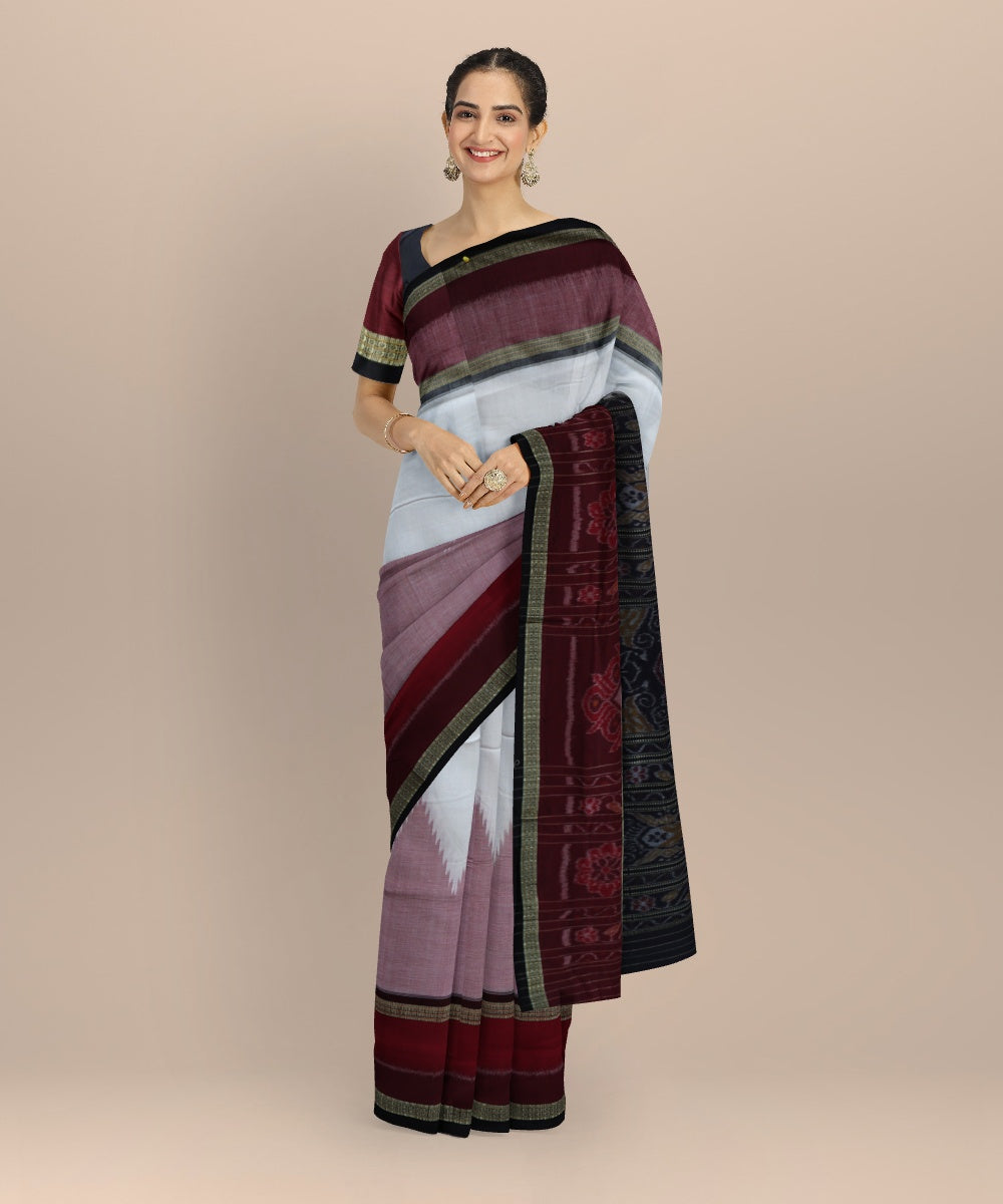 White black cotton handloom nuapatna saree