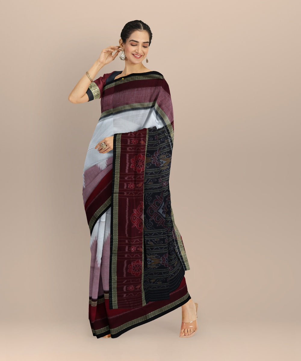 White black cotton handloom nuapatna saree
