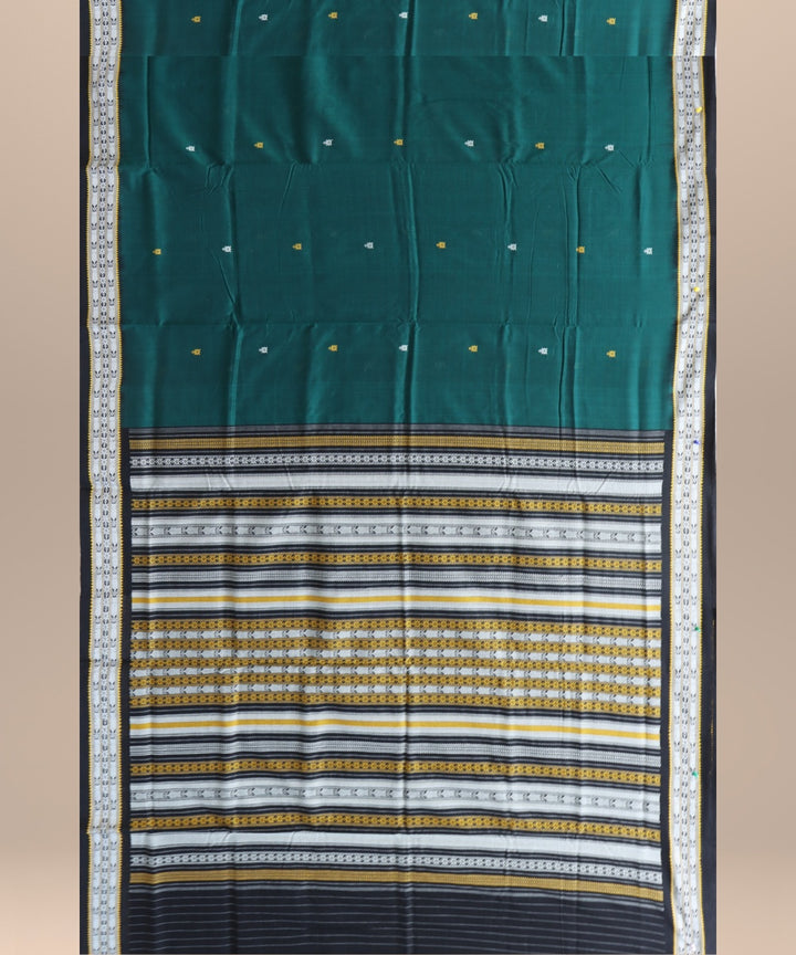 Dark green black cotton handloom bomkai saree