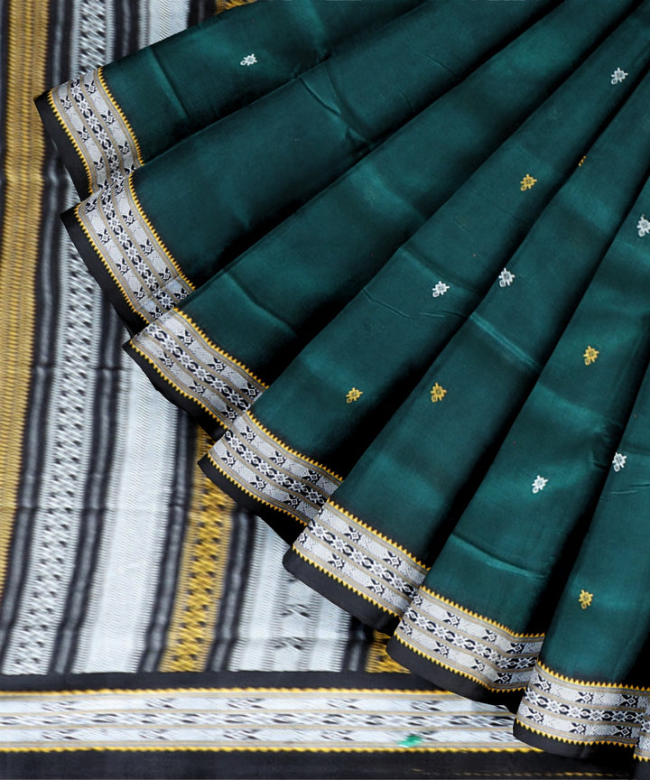 Dark green black cotton handloom bomkai saree