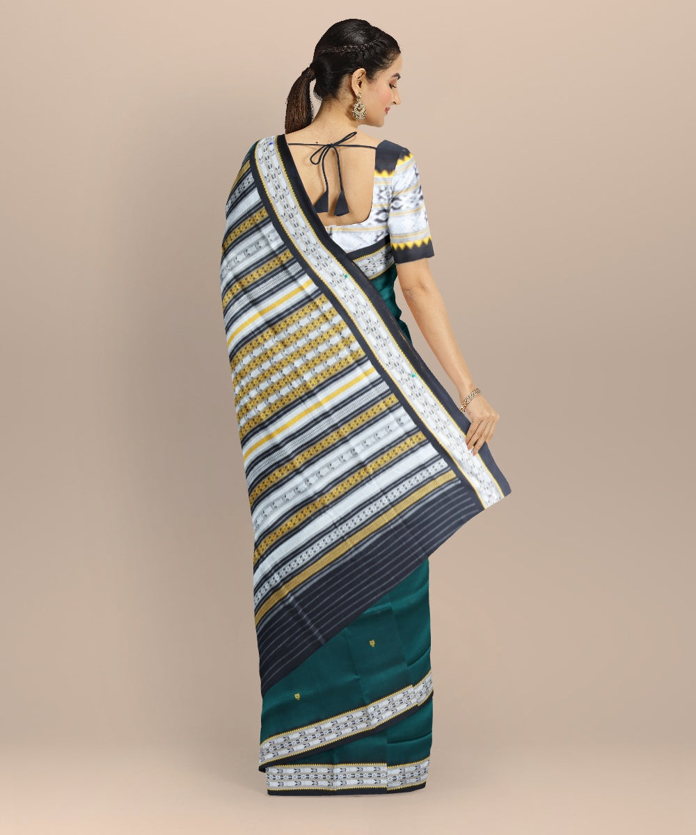 Dark green black cotton handloom bomkai saree
