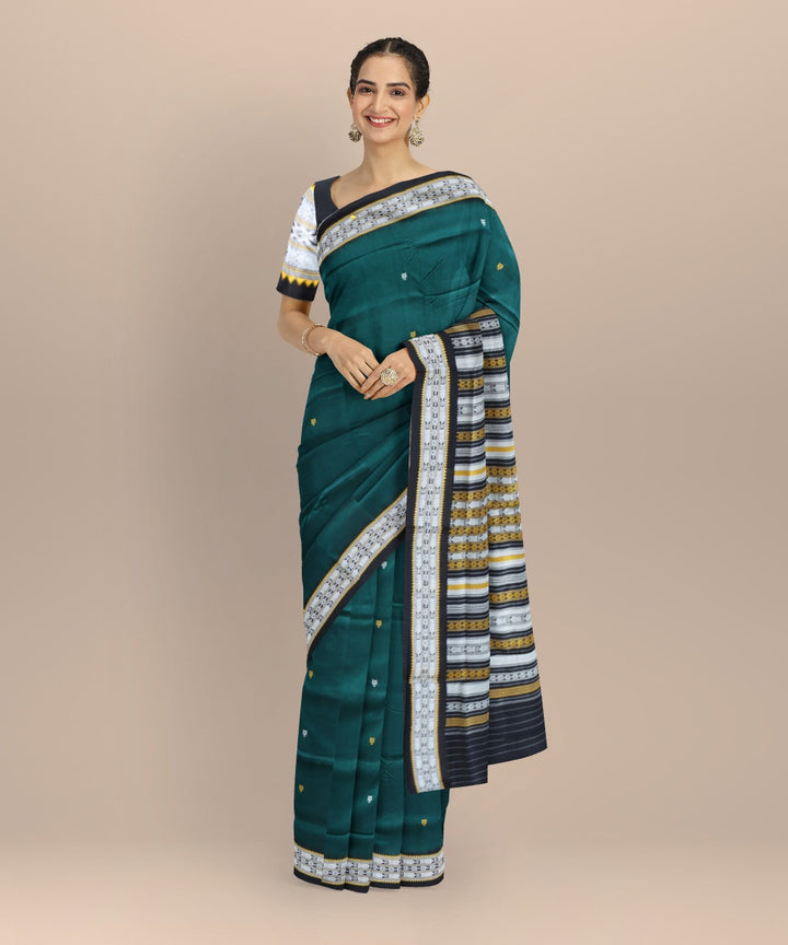 Dark green black cotton handloom bomkai saree