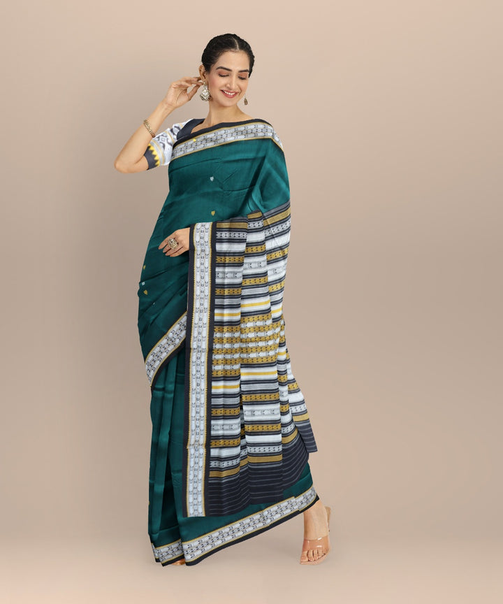 Dark green black cotton handloom bomkai saree