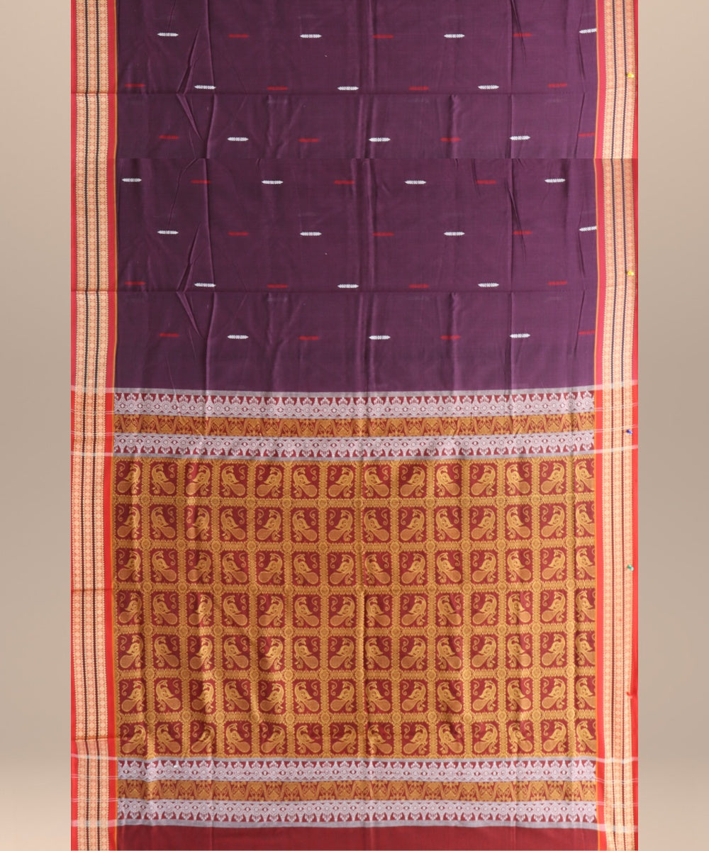 Violet dark red cotton handloom bomkai saree