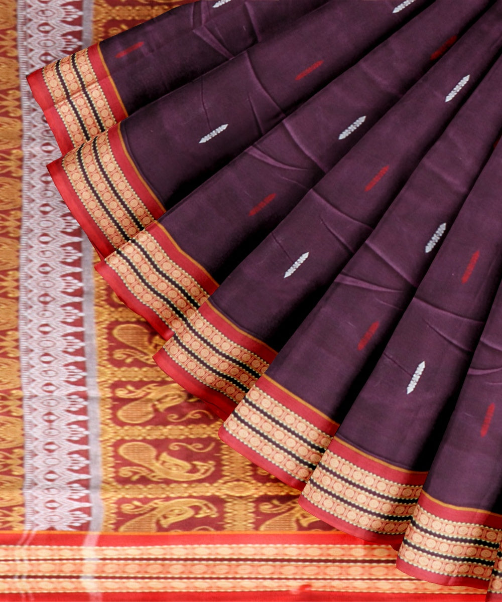 Violet dark red cotton handloom bomkai saree