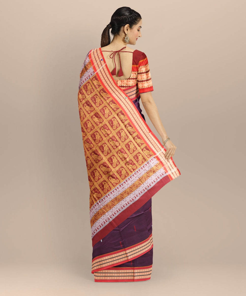 Violet dark red cotton handloom bomkai saree