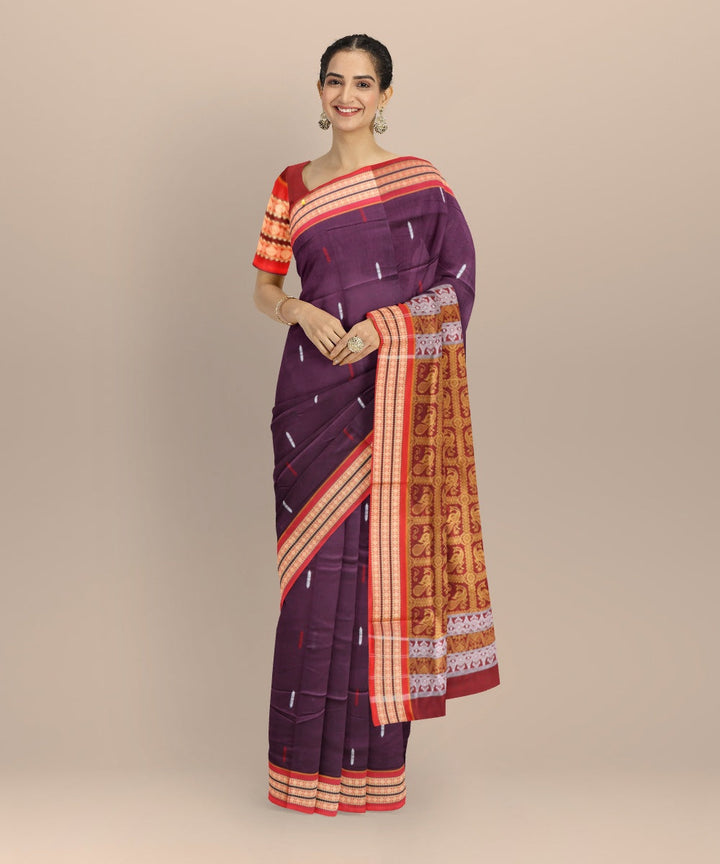 Violet dark red cotton handloom bomkai saree