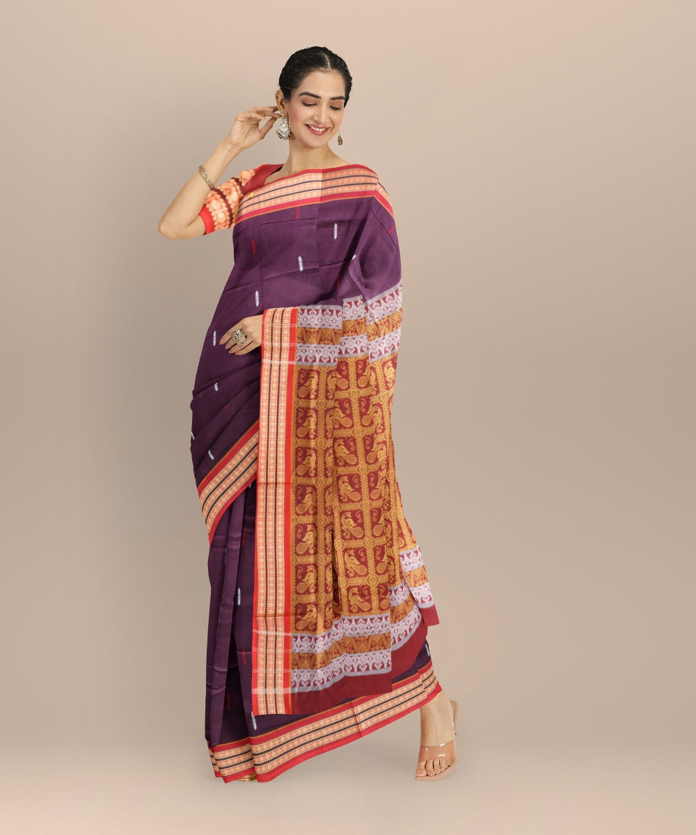 Violet dark red cotton handloom bomkai saree