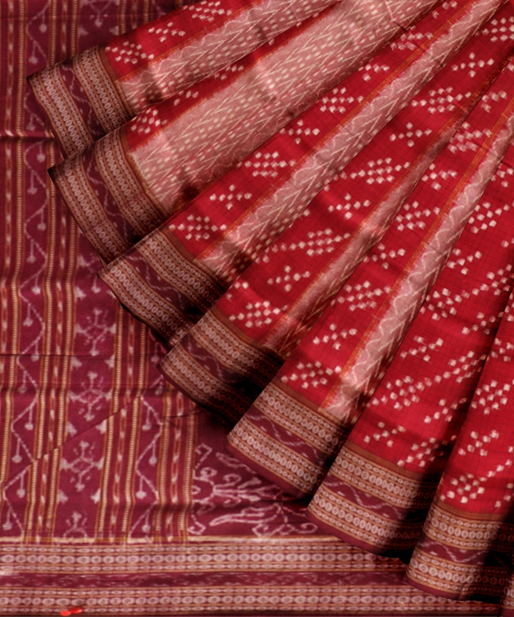 Multicolor maroon cotton handloom sambalpuri saree