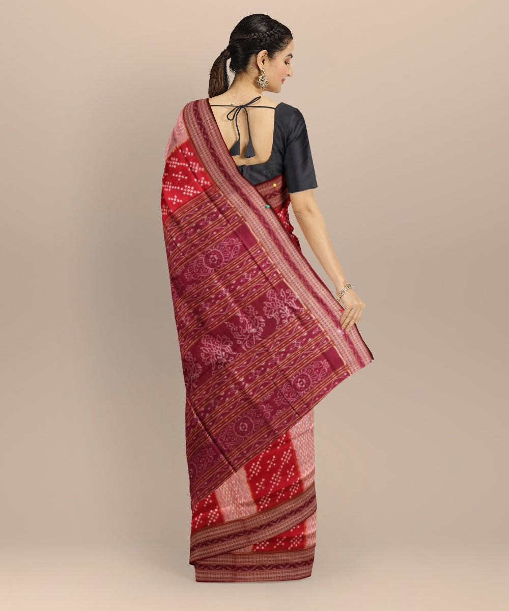 Multicolor maroon cotton handloom sambalpuri saree