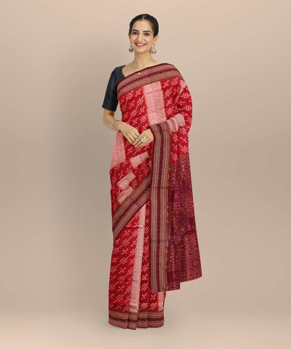 Multicolor maroon cotton handloom sambalpuri saree