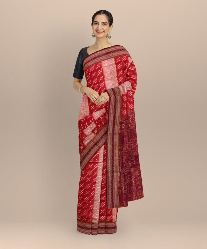 Multicolor maroon cotton handloom sambalpuri saree