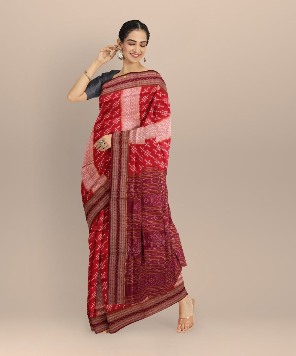 Multicolor maroon cotton handloom sambalpuri saree