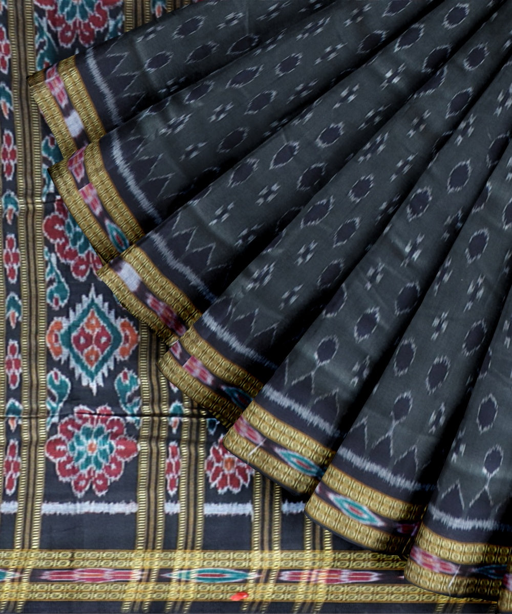 Grey black cotton handloom nuapatna saree