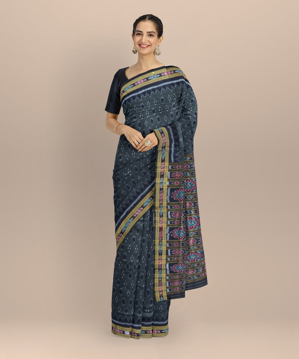 Grey black cotton handloom nuapatna saree