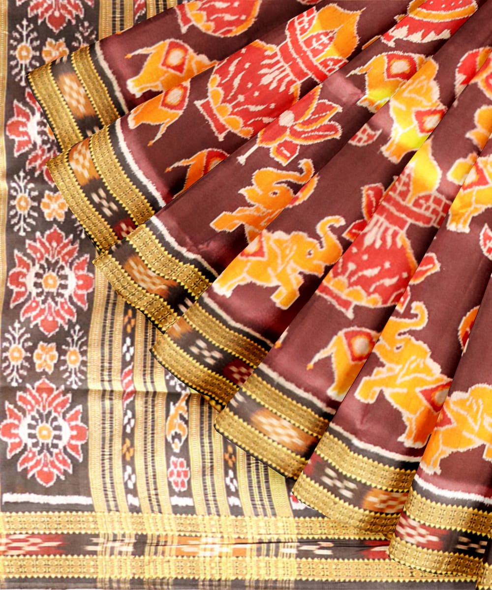 Bulgarian Rose Black Silk Handloom Khandua Saree