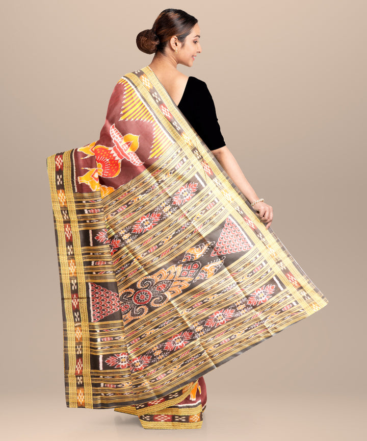 Bulgarian rose black silk handloom khandua saree