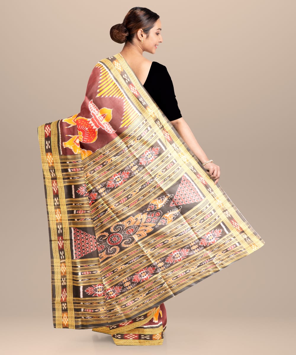 Bulgarian rose black silk handloom khandua saree