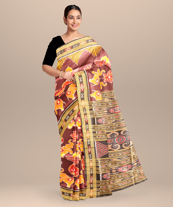 Bulgarian rose black silk handloom khandua saree