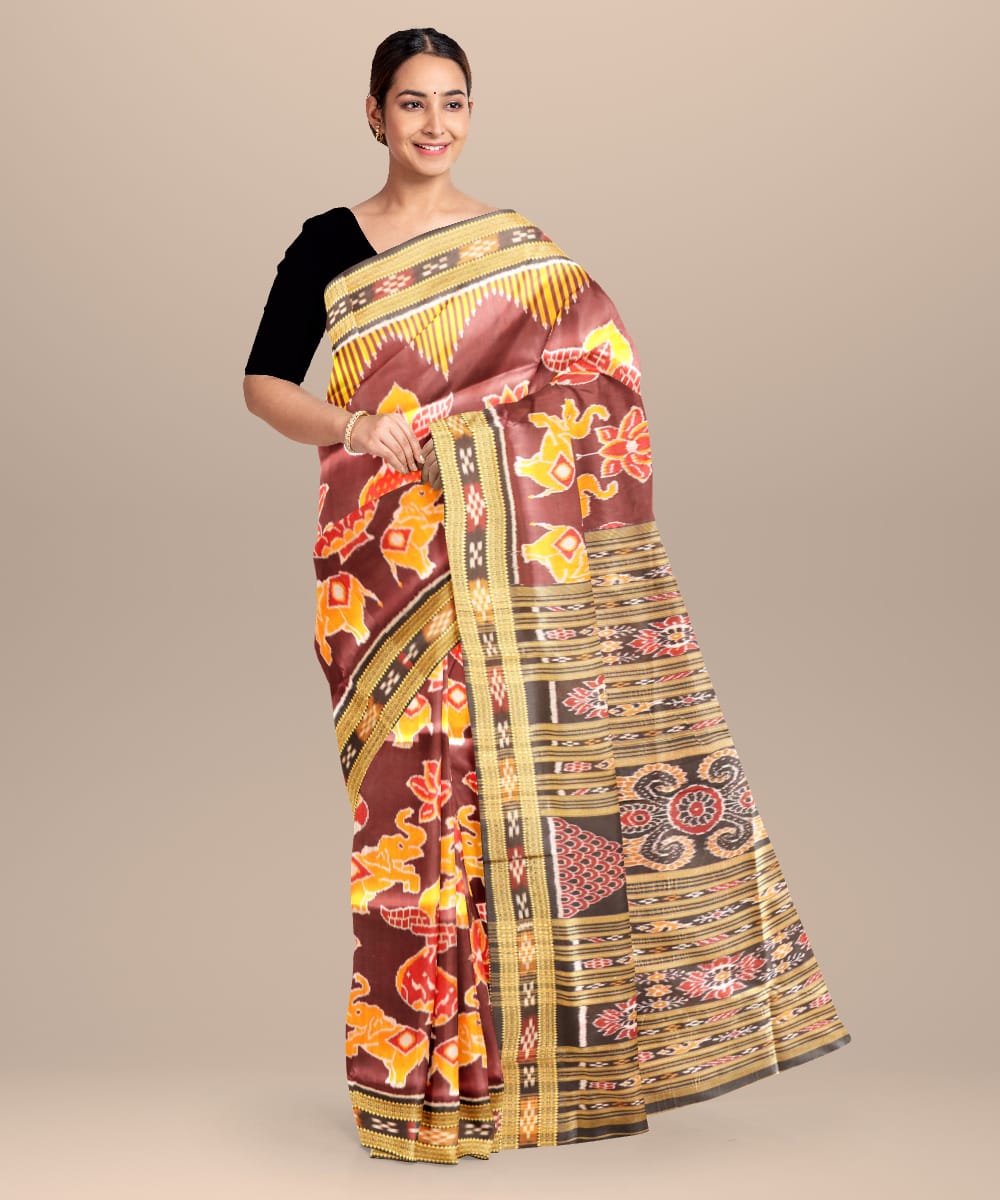 Bulgarian rose black silk handloom khandua saree