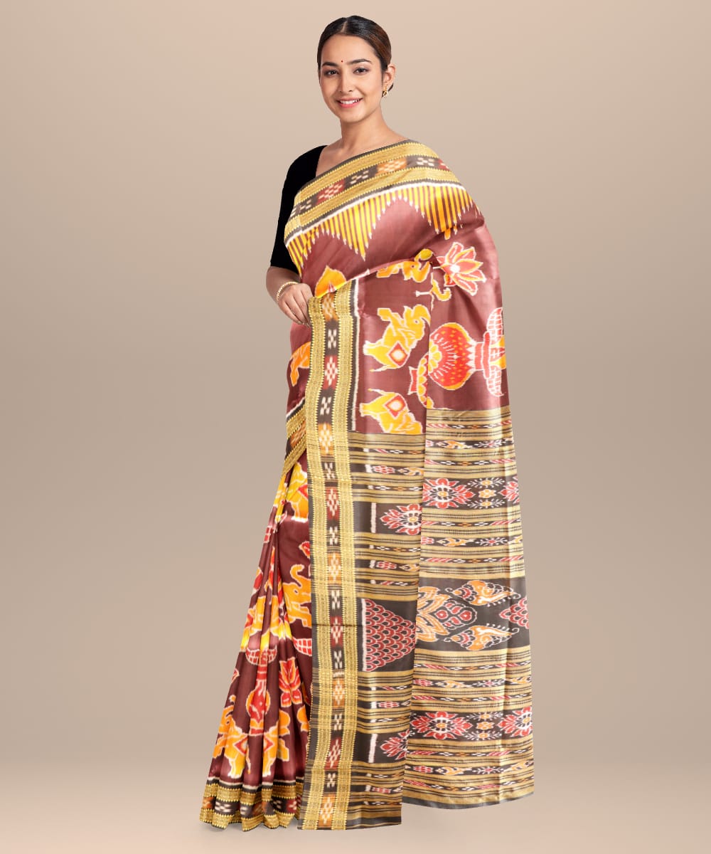 Bulgarian Rose Black Silk Handloom Khandua Saree